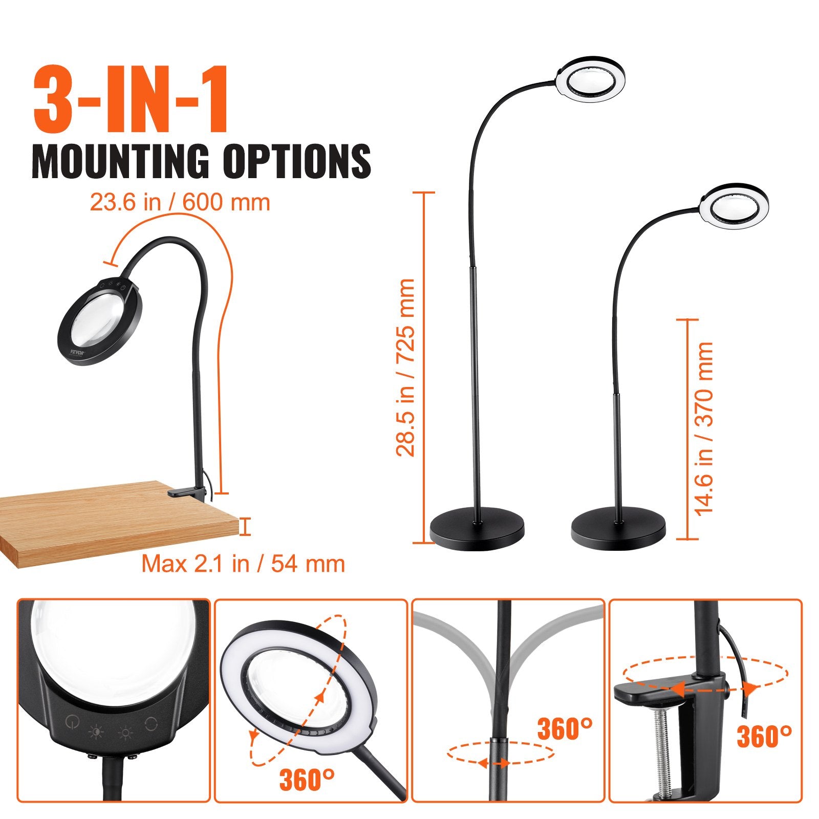 5X Floor Magnifying Glass with Light and Stand Flexible Gooseneck LED V952-YGFDD12WYDZW2Z6FFV9
