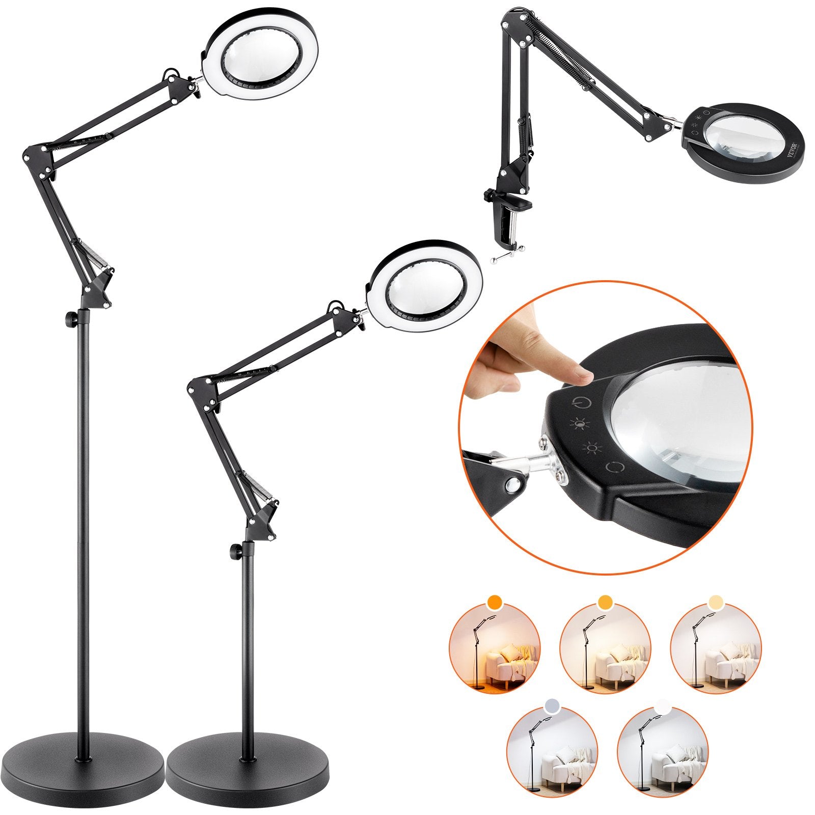 Magnifying Floor Lamp, 5X Standing Magnifying Glass with Light, Height Adjustable Floor Magnifier with Light, V952-YGFDD12WZX21ZFNAXV9
