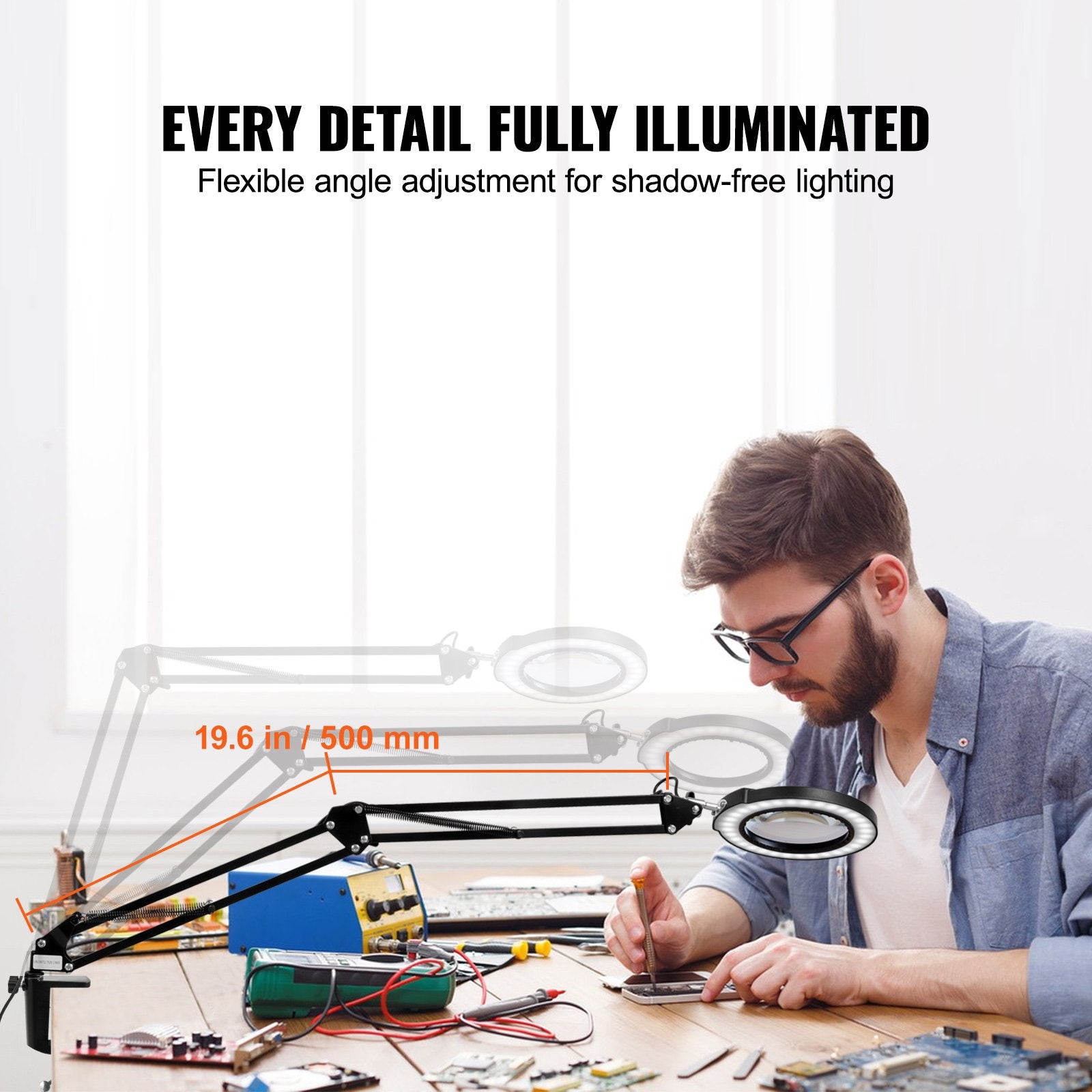 Magnifying Floor Lamp, 5X Standing Magnifying Glass with Light, Height Adjustable Floor Magnifier with Light, V952-YGFDD12WZX21ZFNAXV9