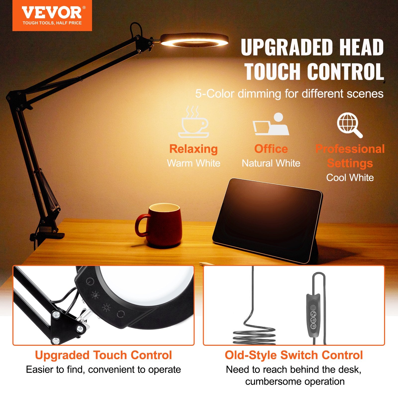 Magnifying Glass with Light and Stand, 5X Magnifying Lamp, 4.3" Glass Lens, Base and Clamp 2-in-1 Desk V952-YGFDDYDZBCMAJI42JV9