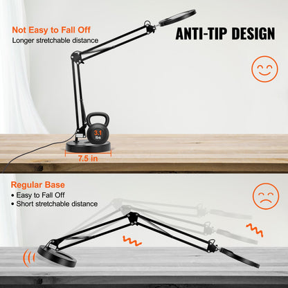 Magnifying Glass with Light and Stand, 5X Magnifying Lamp, 4.3" Glass Lens, Base and Clamp 2-in-1 Desk V952-YGFDDYDZBCMAJI42JV9