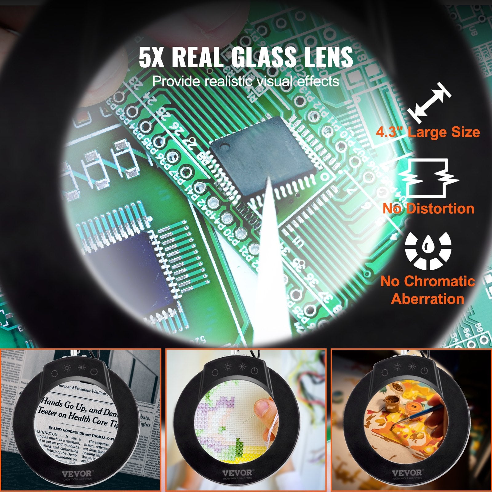 Magnifying Glass with Light and Stand, 5X Magnifying Lamp, 4.3" Glass Lens, Base and Clamp 2-in-1 Desk V952-YGFDDYDZBCMAJI42JV9