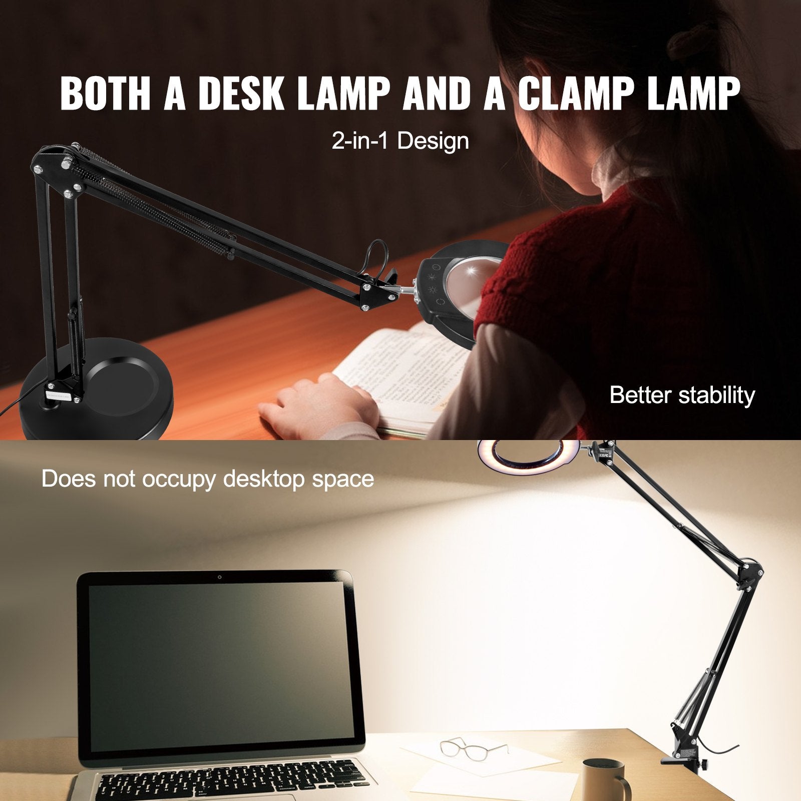 Magnifying Glass with Light and Stand, 5X Magnifying Lamp, 4.3" Glass Lens, Base and Clamp 2-in-1 Desk V952-YGFDDYDZBCMAJI42JV9