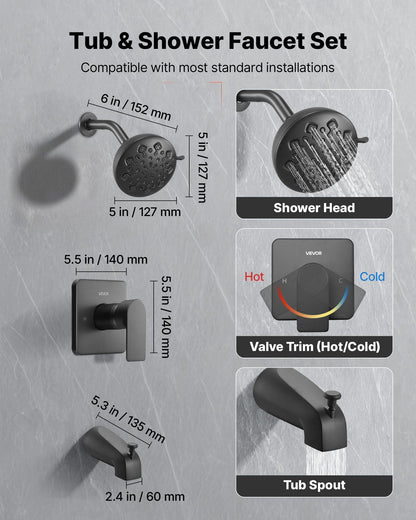 Tub and Shower Faucet Set, 127 mm Rainfall Shower Head and Bathtub Spout, Complete Single-Handle Tub Trim Kit V952-YGHLLTZHFHWFQMXOX001V0
