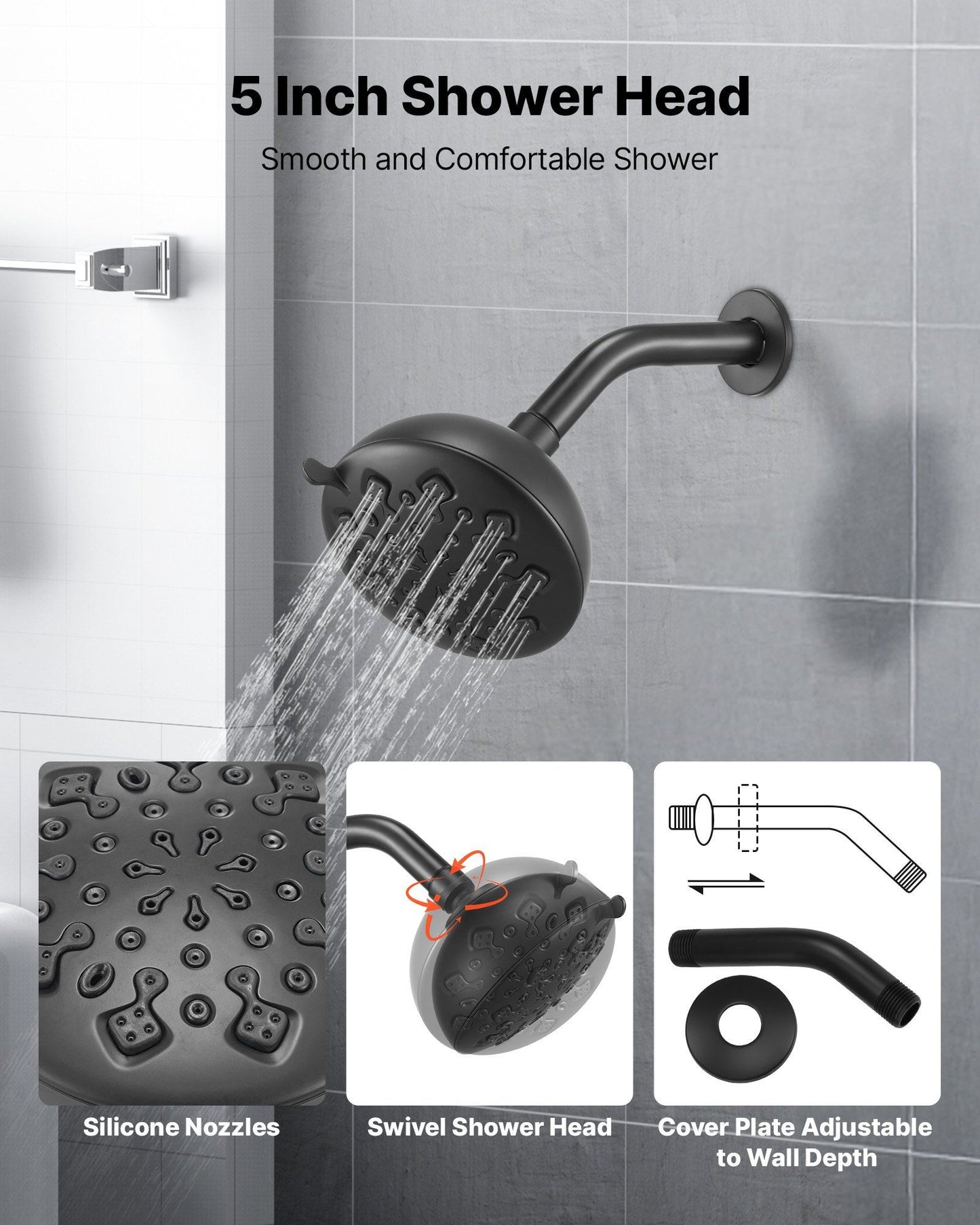 Tub and Shower Faucet Set, 127 mm Rainfall Shower Head and Bathtub Spout, Complete Single-Handle Tub Trim Kit V952-YGHLLTZHFHWFQMXOX001V0