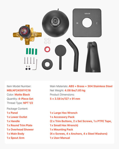 Tub and Shower Faucet Set, 127 mm Rainfall Shower Head and Bathtub Spout, Complete Single-Handle Tub Trim Kit V952-YGHLLTZHFHWFQMXOX001V0