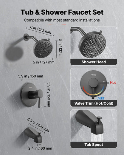 Tub and Shower Faucet Set, Complete with 127 mm Rainfall Shower Head and Bathtub Spout, 8-Setting Adjustable V952-YGHLLTZHHWHW0HLVZ001V0
