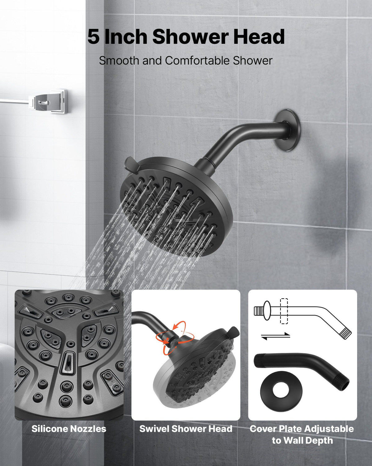 Tub and Shower Faucet Set, Complete with 127 mm Rainfall Shower Head and Bathtub Spout, 8-Setting Adjustable V952-YGHLLTZHHWHW0HLVZ001V0