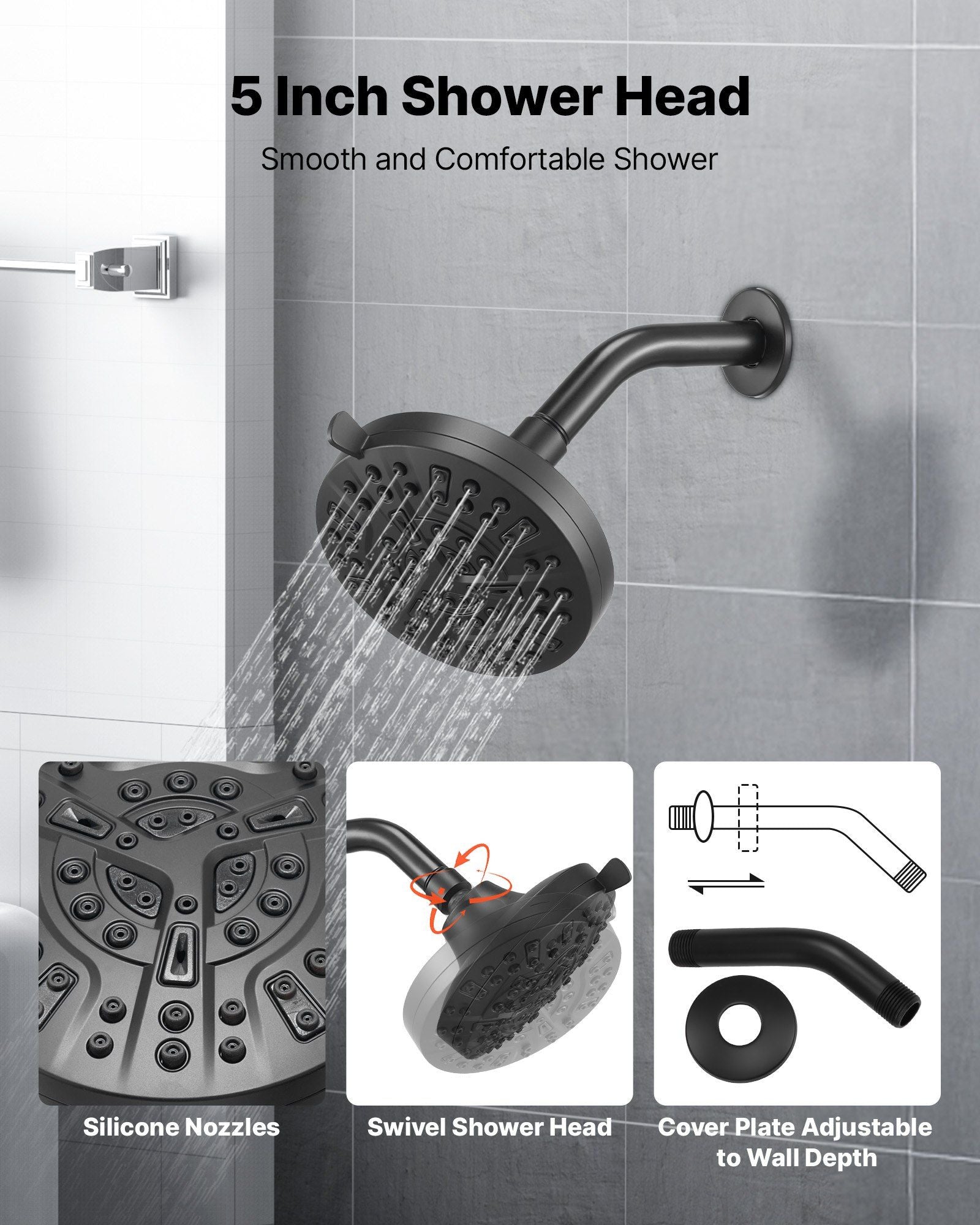 Tub and Shower Faucet Set, Complete with 127 mm Rainfall Shower Head and Bathtub Spout, 8-Setting Adjustable V952-YGHLLTZHHWHW0HLVZ001V0