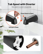 Tub and Shower Faucet Set, Complete with 127 mm Rainfall Shower Head and Bathtub Spout, 8-Setting Adjustable V952-YGHLLTZHHWHW0HLVZ001V0