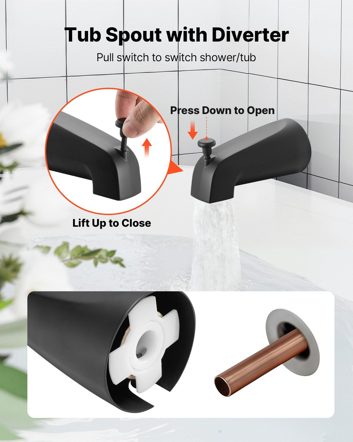 Tub and Shower Faucet Set, Complete with 127 mm Rainfall Shower Head and Bathtub Spout, 8-Setting Adjustable V952-YGHLLTZHHWHW0HLVZ001V0