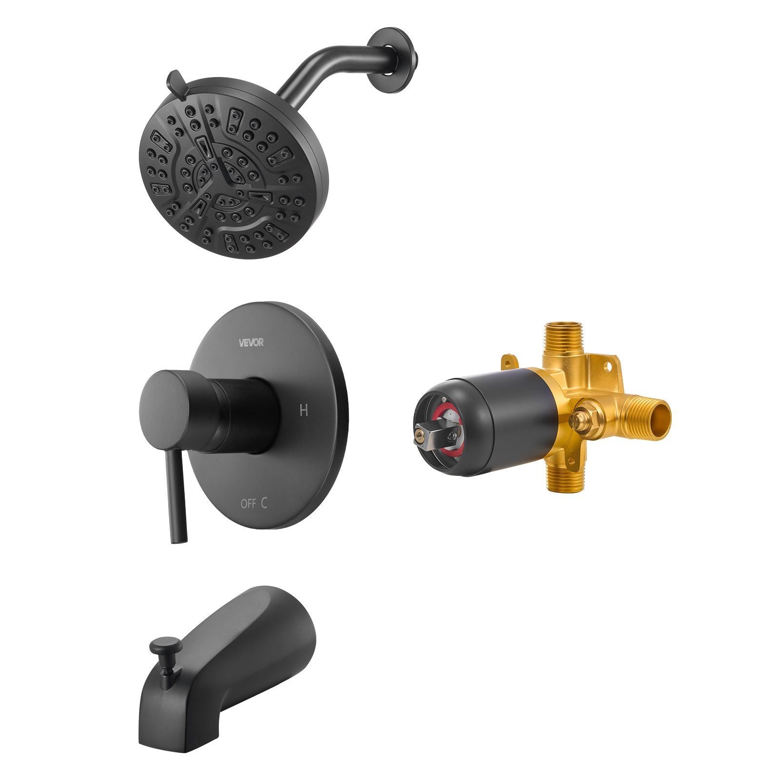 Tub and Shower Faucet Set, Complete with 127 mm Rainfall Shower Head and Bathtub Spout, 8-Setting Adjustable V952-YGHLLTZHHWHW0HLVZ001V0