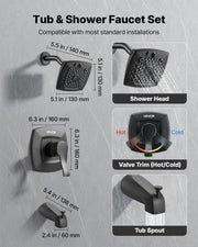 Tub and Shower Faucet Set, Complete with 130 mm Rainfall Shower Head and Bathtub Spout, 5-Setting Adjustable V952-YGHLLTZHHWHWFHFKJ001V0
