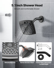 Tub and Shower Faucet Set, Complete with 130 mm Rainfall Shower Head and Bathtub Spout, 5-Setting Adjustable V952-YGHLLTZHHWHWFHFKJ001V0