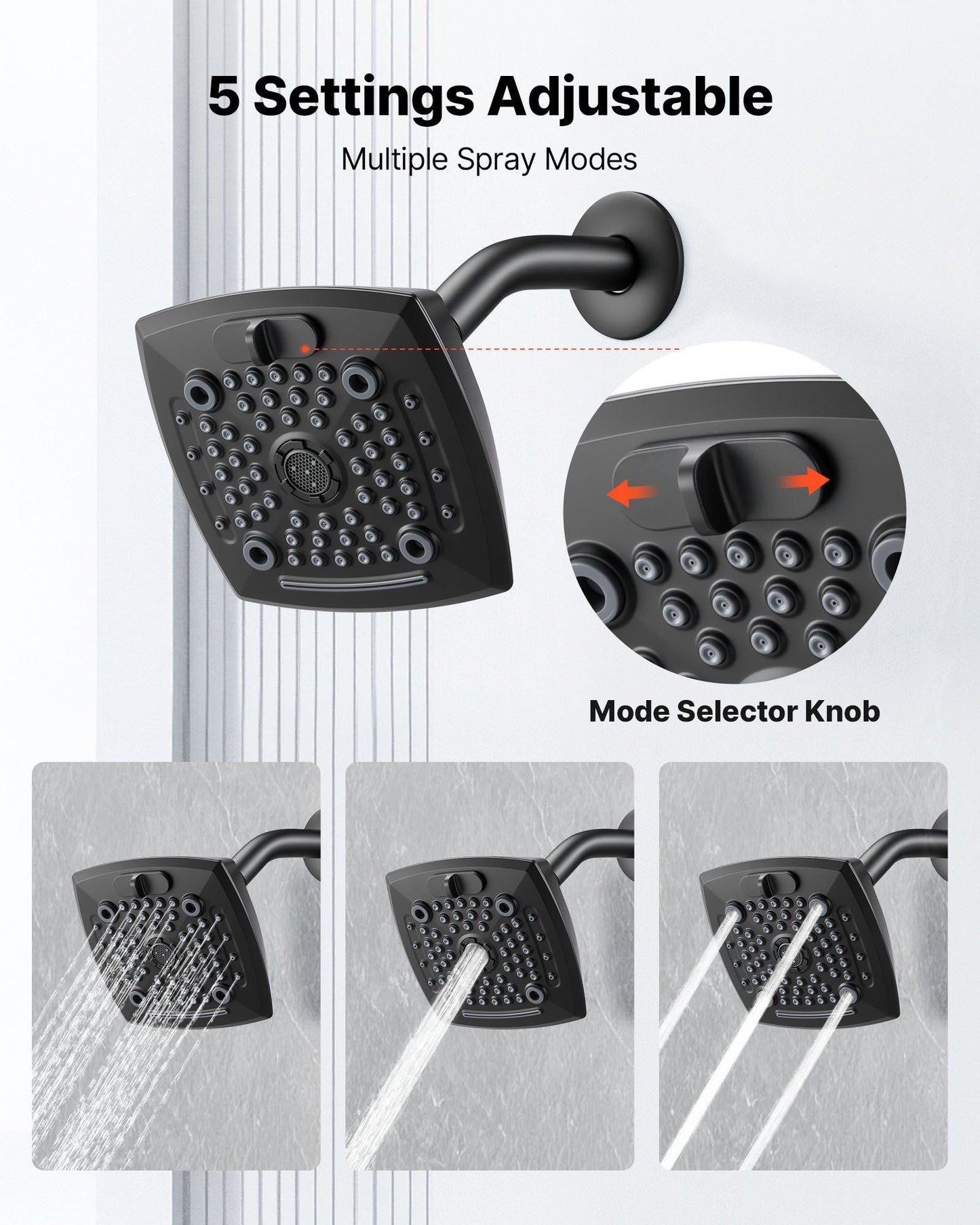 Tub and Shower Faucet Set, Complete with 130 mm Rainfall Shower Head and Bathtub Spout, 5-Setting Adjustable V952-YGHLLTZHHWHWFHFKJ001V0