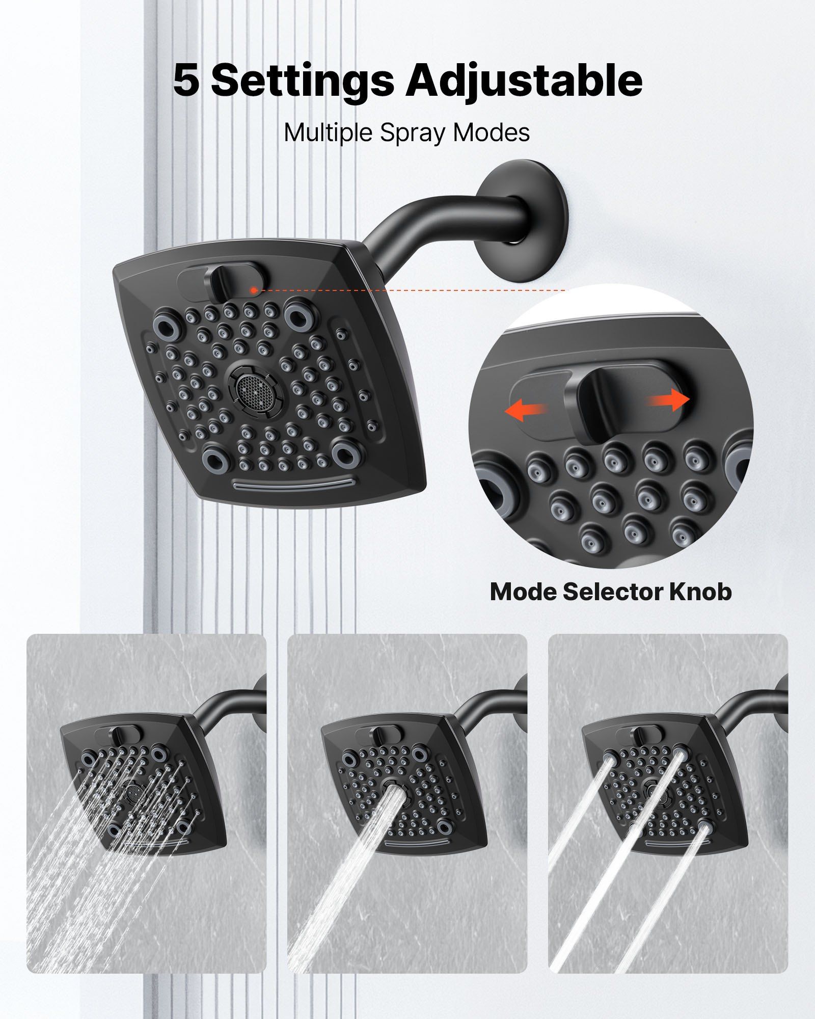Tub and Shower Faucet Set, Complete with 130 mm Rainfall Shower Head and Bathtub Spout, 5-Setting Adjustable V952-YGHLLTZHHWHWFHFKJ001V0