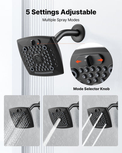 Tub and Shower Faucet Set, Complete with 130 mm Rainfall Shower Head and Bathtub Spout, 5-Setting Adjustable V952-YGHLLTZHHWHWFHFKJ001V0