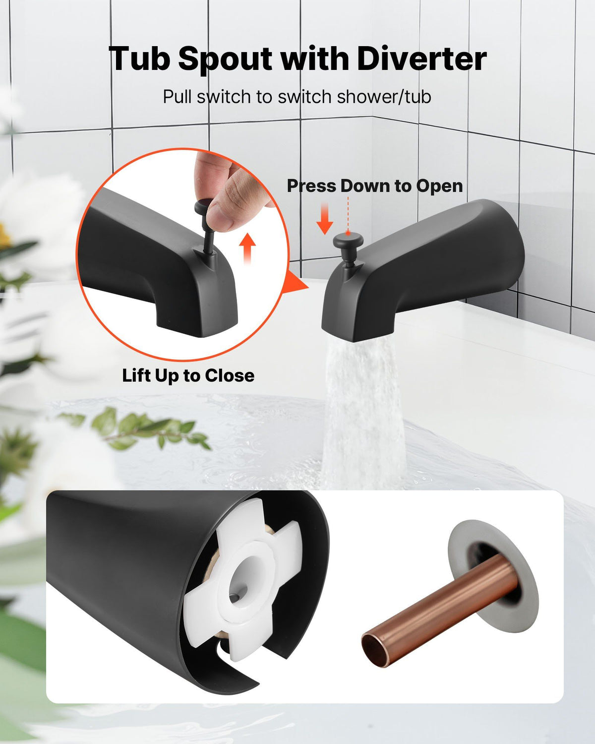 Tub and Shower Faucet Set, Complete with 130 mm Rainfall Shower Head and Bathtub Spout, 5-Setting Adjustable V952-YGHLLTZHHWHWFHFKJ001V0