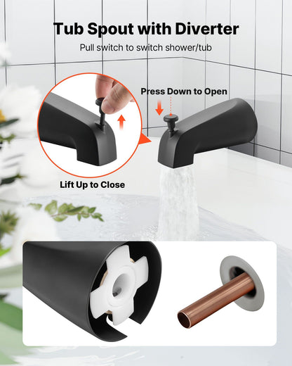 Tub and Shower Faucet Set, Complete with 130 mm Rainfall Shower Head and Bathtub Spout, 5-Setting Adjustable V952-YGHLLTZHHWHWFHFKJ001V0