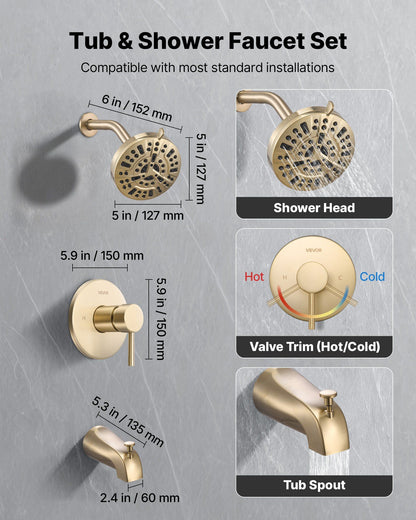 Tub and Shower Faucet Set, Complete with 127 mm Rainfall Shower Head and Bathtub Spout, 8-Setting Adjustable V952-YGHLLTZHHWHWLKQ5W001V0