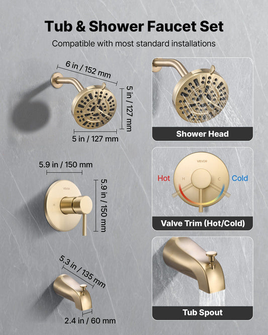 Tub and Shower Faucet Set, Complete with 127 mm Rainfall Shower Head and Bathtub Spout, 8-Setting Adjustable V952-YGHLLTZHHWHWLKQ5W001V0