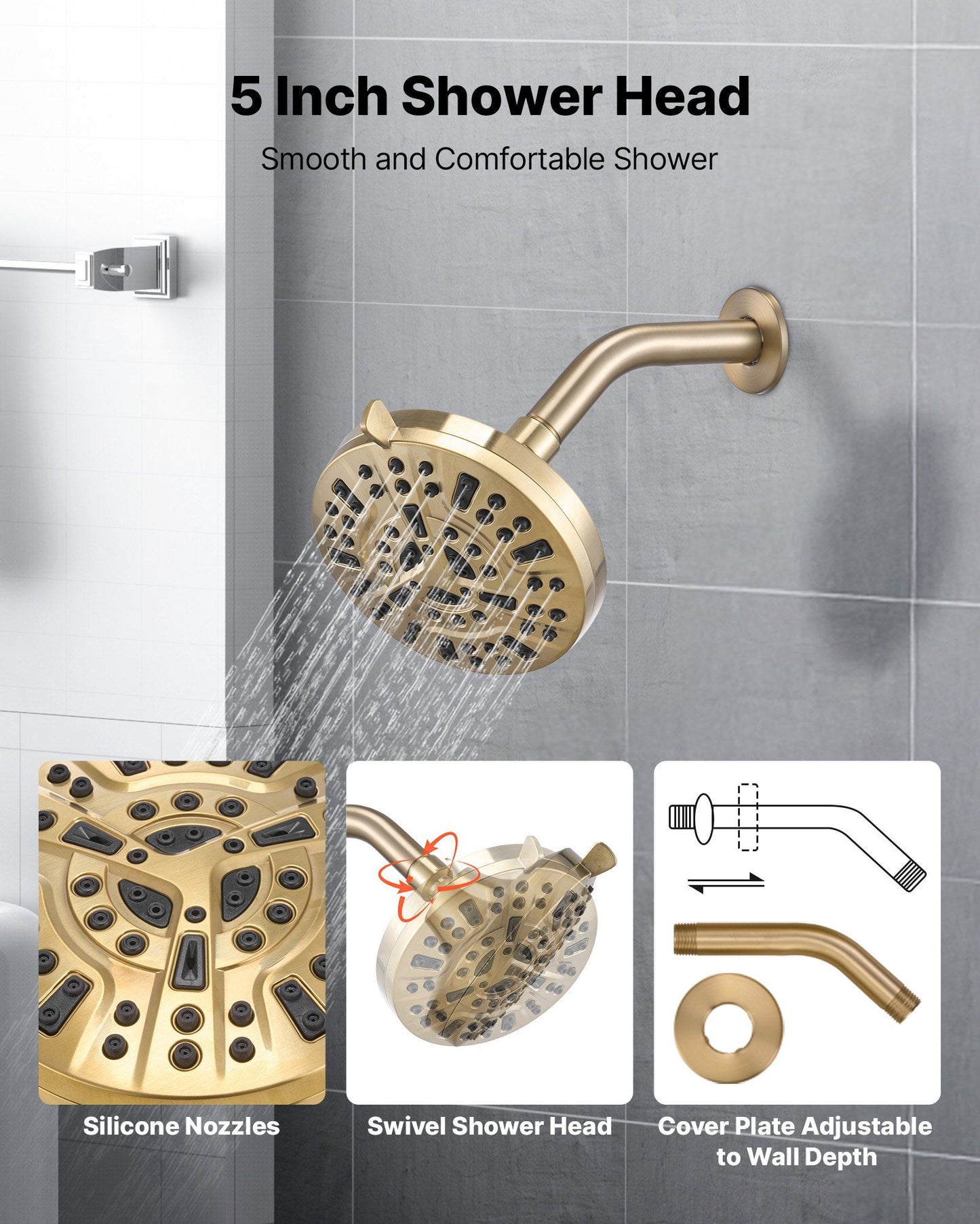 Tub and Shower Faucet Set, Complete with 127 mm Rainfall Shower Head and Bathtub Spout, 8-Setting Adjustable V952-YGHLLTZHHWHWLKQ5W001V0
