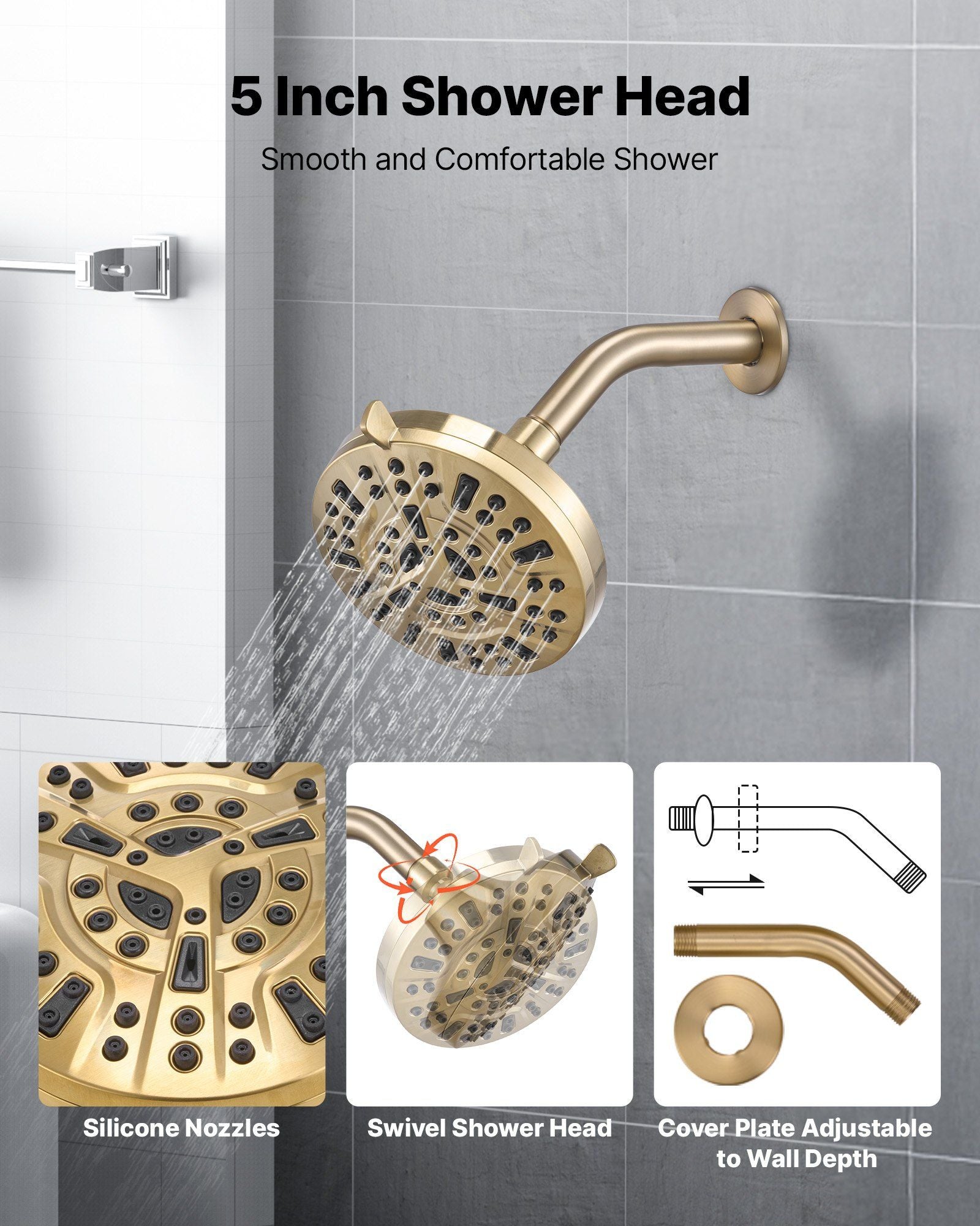 Tub and Shower Faucet Set, Complete with 127 mm Rainfall Shower Head and Bathtub Spout, 8-Setting Adjustable V952-YGHLLTZHHWHWLKQ5W001V0