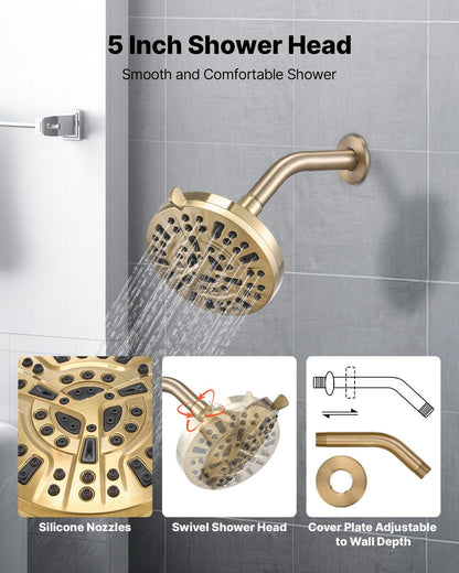 Tub and Shower Faucet Set, Complete with 127 mm Rainfall Shower Head and Bathtub Spout, 8-Setting Adjustable V952-YGHLLTZHHWHWLKQ5W001V0