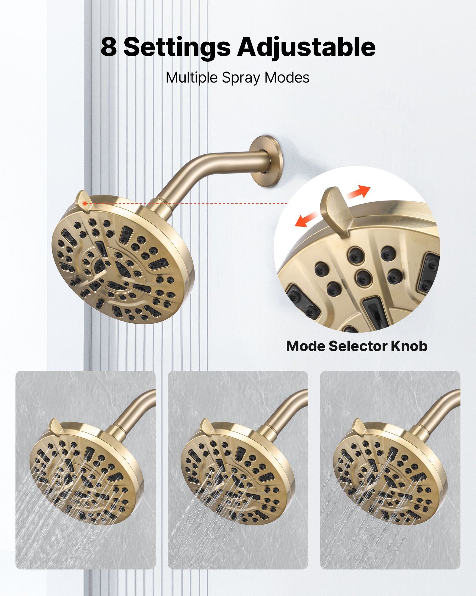 Tub and Shower Faucet Set, Complete with 127 mm Rainfall Shower Head and Bathtub Spout, 8-Setting Adjustable V952-YGHLLTZHHWHWLKQ5W001V0