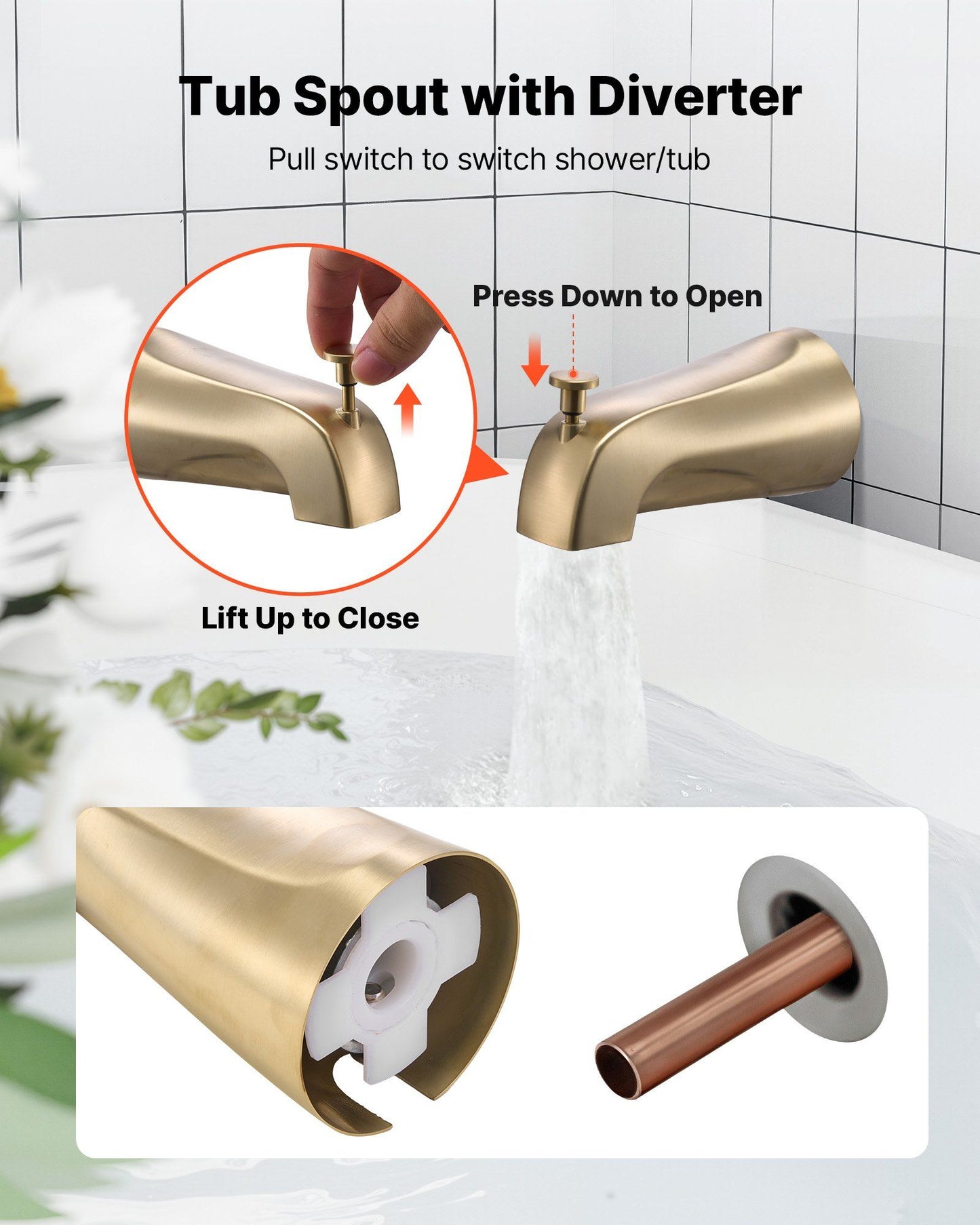 Tub and Shower Faucet Set, Complete with 127 mm Rainfall Shower Head and Bathtub Spout, 8-Setting Adjustable V952-YGHLLTZHHWHWLKQ5W001V0