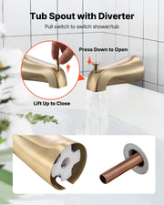 Tub and Shower Faucet Set, Complete with 127 mm Rainfall Shower Head and Bathtub Spout, 8-Setting Adjustable V952-YGHLLTZHHWHWLKQ5W001V0