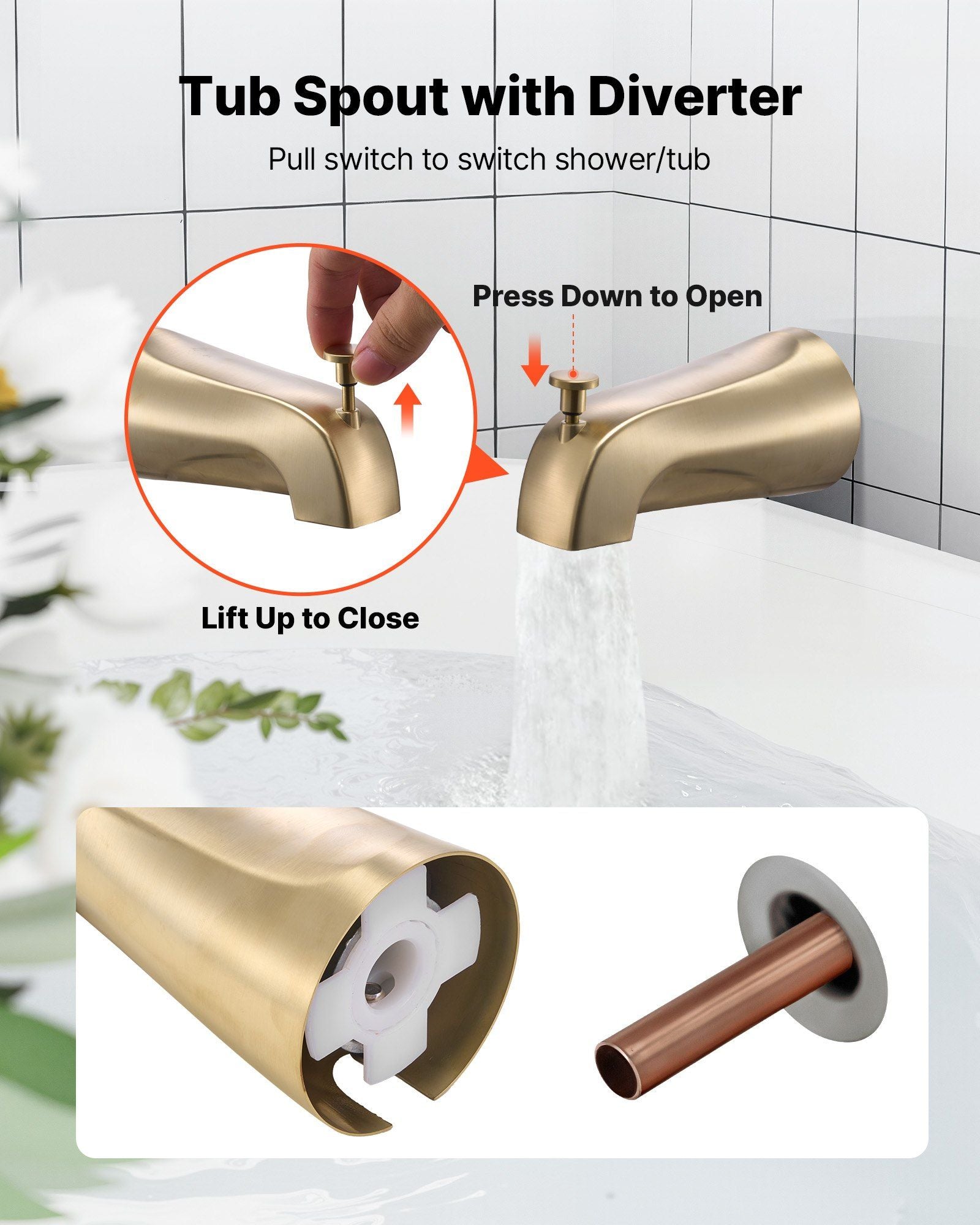 Tub and Shower Faucet Set, Complete with 127 mm Rainfall Shower Head and Bathtub Spout, 8-Setting Adjustable V952-YGHLLTZHHWHWLKQ5W001V0