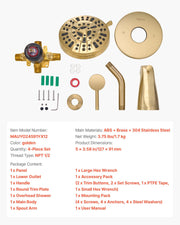 Tub and Shower Faucet Set, Complete with 127 mm Rainfall Shower Head and Bathtub Spout, 8-Setting Adjustable V952-YGHLLTZHHWHWLKQ5W001V0