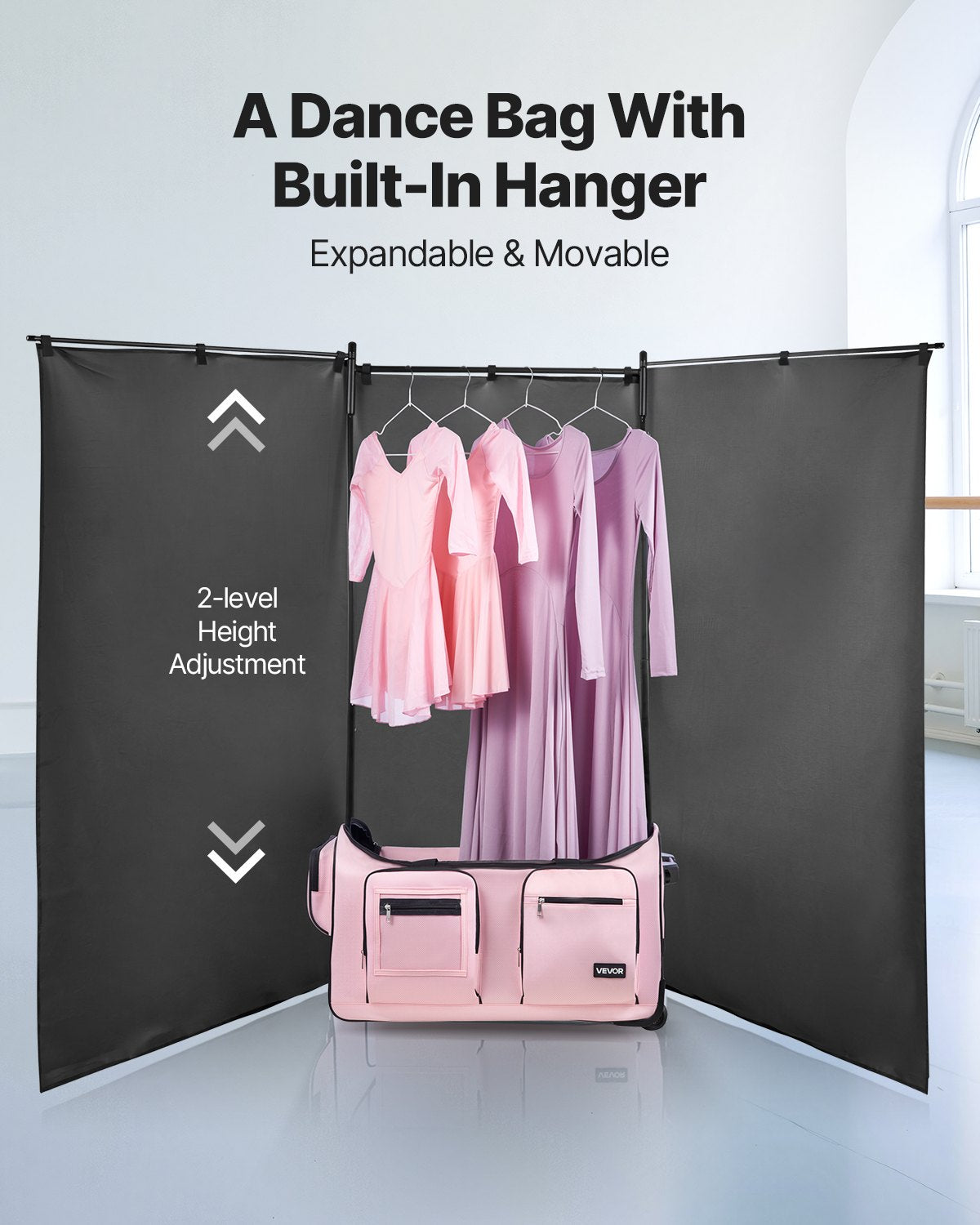 Dance Bag with Garment Rack, 736.6 mm Rolling Dance Duffel, with Wheels, USB Port, Height Adjustable Clothes V952-YGMLDYJDWDD21NOVK001V0