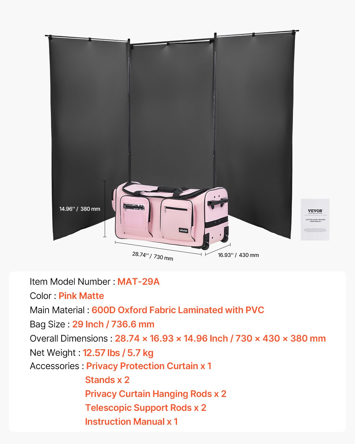 Dance Bag with Garment Rack, 736.6 mm Rolling Dance Duffel, with Wheels, USB Port, Height Adjustable Clothes V952-YGMLDYJDWDD21NOVK001V0