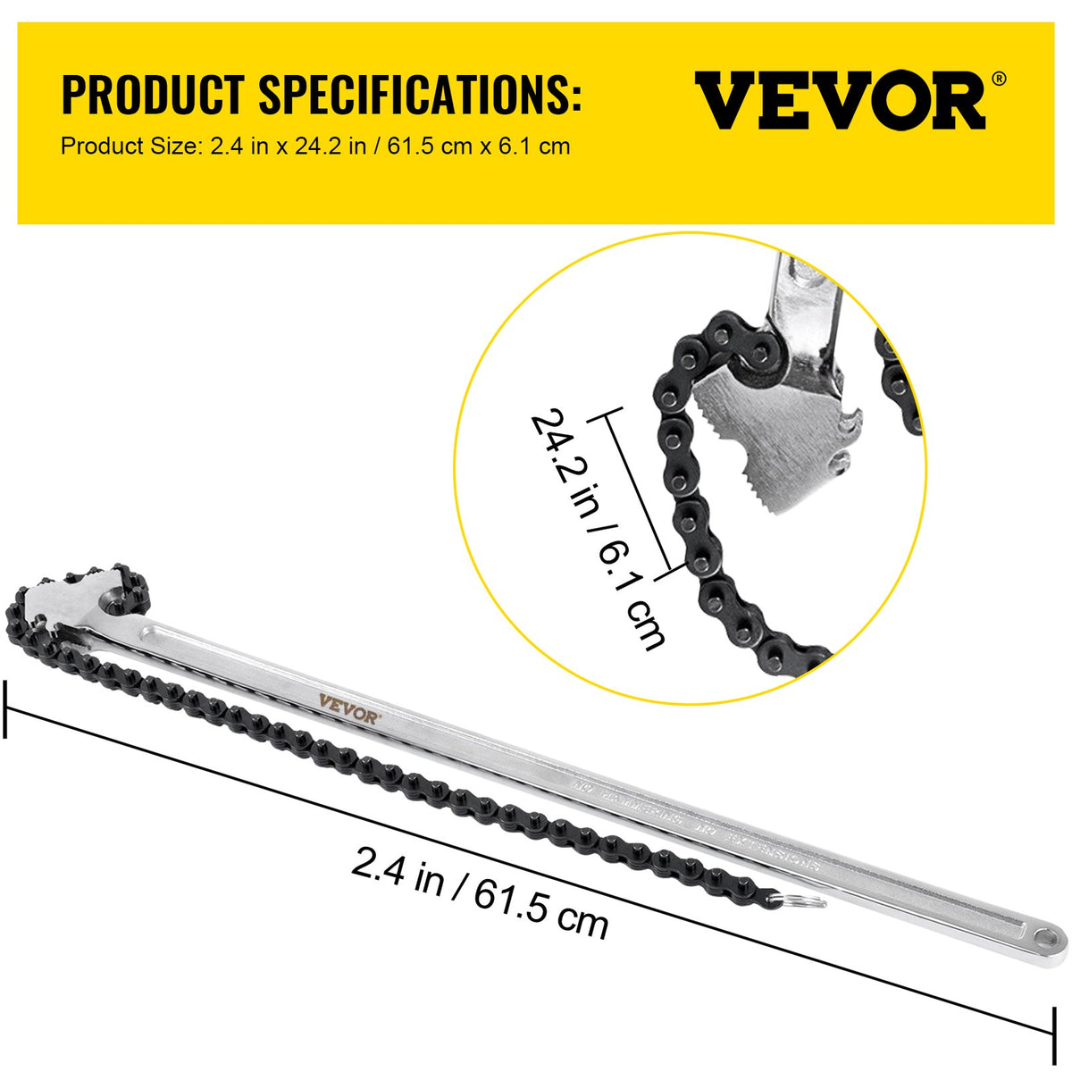 24 Inch Pipe Chain Wrench Heavy Duty 6.7 Inch Chain Wrench V952-YGQLTGZQ000000001V0