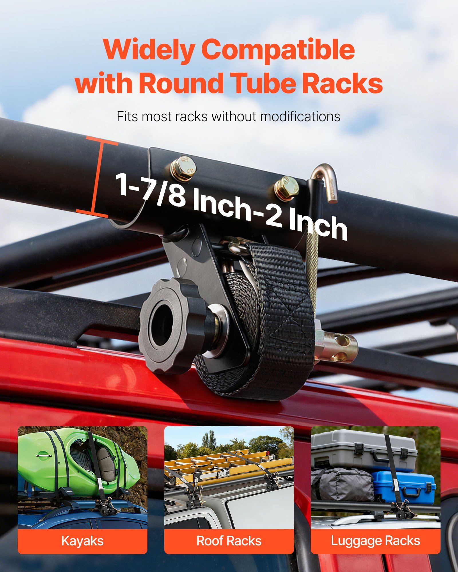 Ladder Rack Ratchet Straps, 47.6-50.8 mm Black Round Tube Mount, 38 mm Wide x 2.25 m Long Black Ladder Rack V952-YGTJJLGDD2J0FH8R0001V0