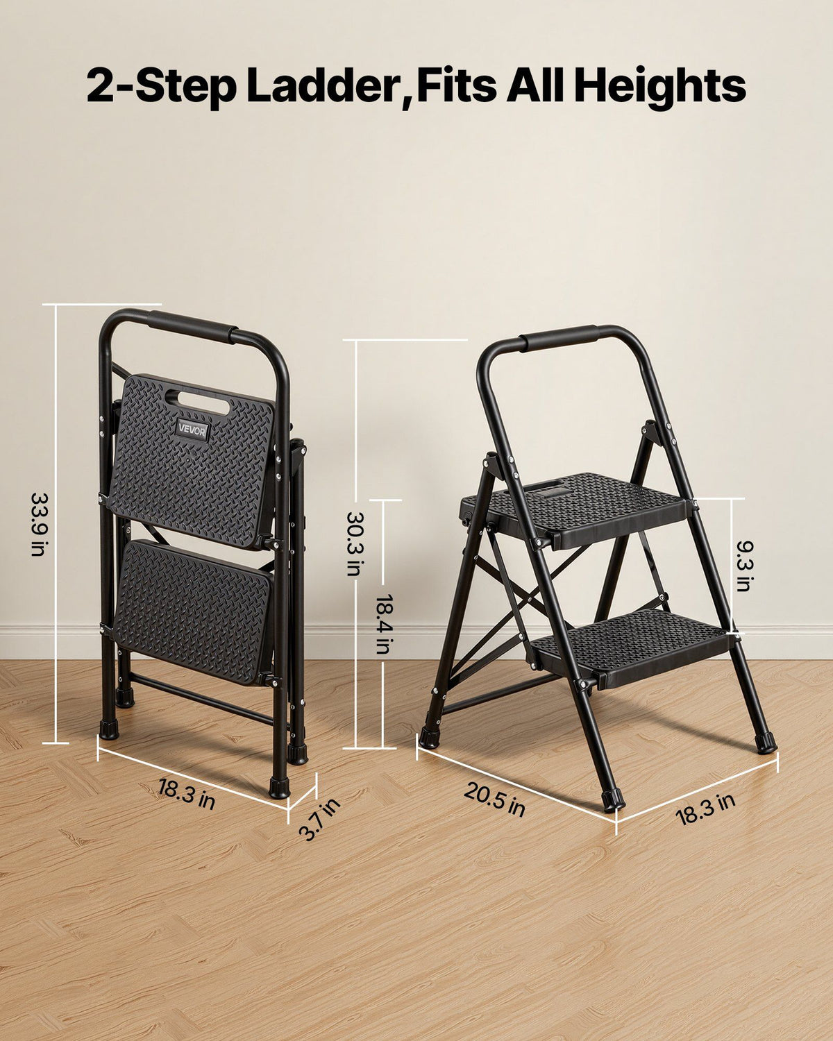 2 Step Ladder, Folding Step Stool with Wide Anti-Slip Pedal and Comfort Handgrip, Lightweight 272 kg Capacity V952-YGTTLBWGJPDS7RBCC001V0