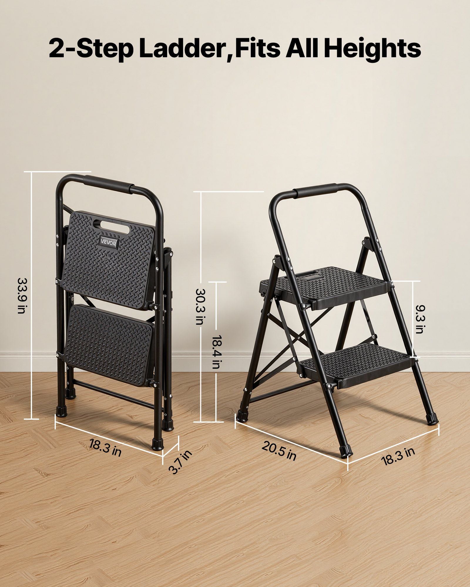 2 Step Ladder, Folding Step Stool with Wide Anti-Slip Pedal and Comfort Handgrip, Lightweight 272 kg Capacity V952-YGTTLBWGJPDS7RBCC001V0