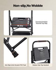 2 Step Ladder, Folding Step Stool with Wide Anti-Slip Pedal and Comfort Handgrip, Lightweight 272 kg Capacity V952-YGTTLBWGJPDS7RBCC001V0