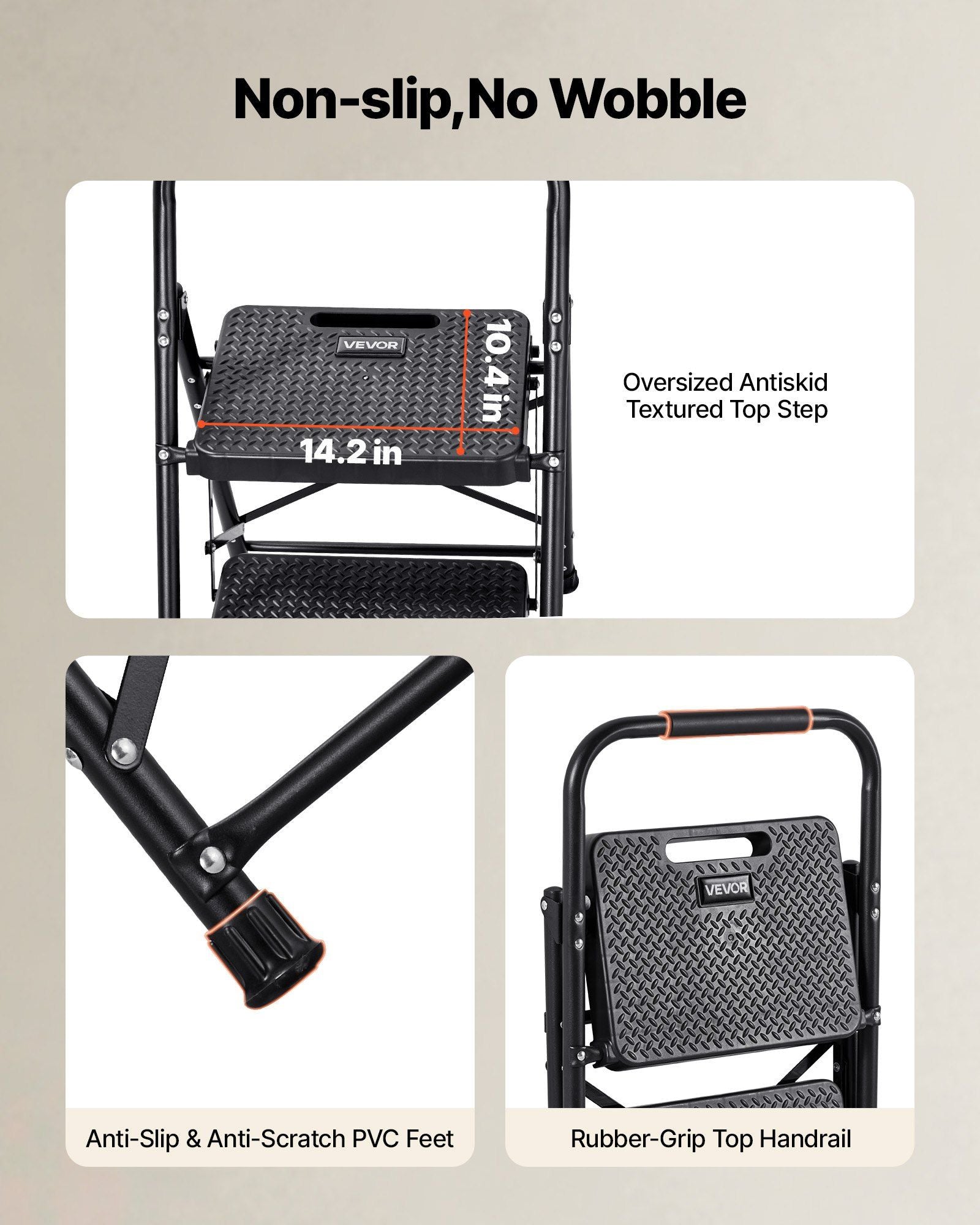 2 Step Ladder, Folding Step Stool with Wide Anti-Slip Pedal and Comfort Handgrip, Lightweight 272 kg Capacity V952-YGTTLBWGJPDS7RBCC001V0