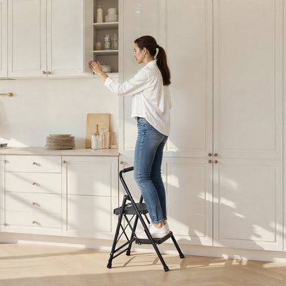 2 Step Ladder, Folding Step Stool with Wide Anti-Slip Pedal and Comfort Handgrip, Lightweight 272 kg Capacity V952-YGTTLBWGJPDS7RBCC001V0