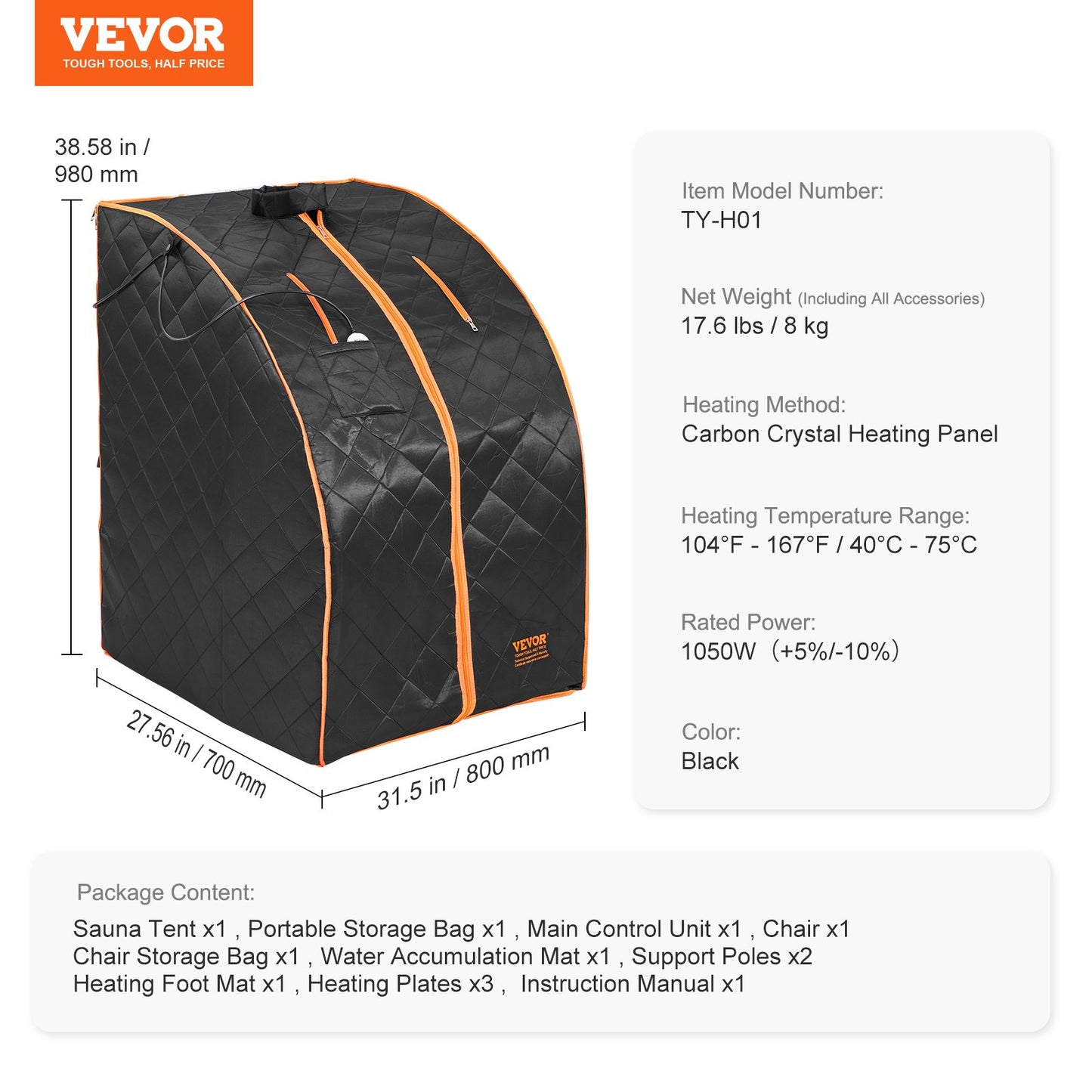 Sauna Tent Far Infrared 1050W Personal Home Spa Loss Weight Detox Therapy V952-YHWBXSSNBSS1ZHS9BV3