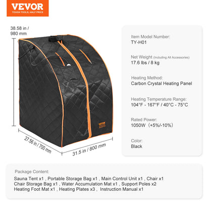 Sauna Tent Far Infrared 1050W Personal Home Spa Loss Weight Detox Therapy V952-YHWBXSSNBSS1ZHS9BV3