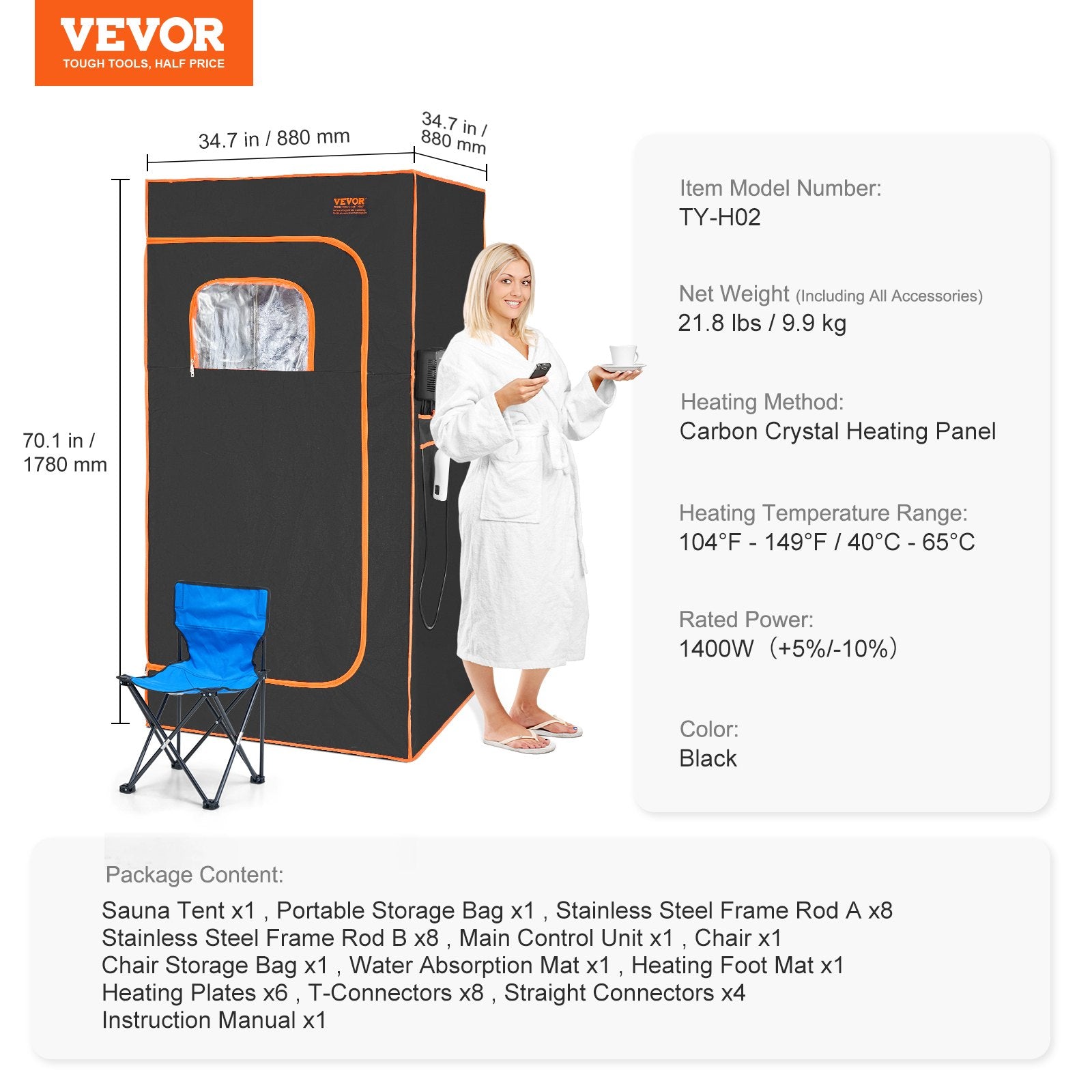 Sauna Tent Far Infrared 1400W Personal Home Spa Loss Weight Detox Therapy V952-YHWBXSSNQCCS9JZUFV3