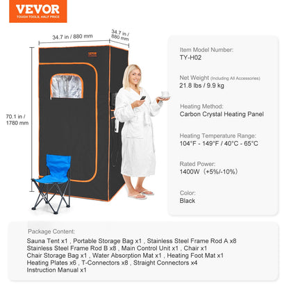 Sauna Tent Far Infrared 1400W Personal Home Spa Loss Weight Detox Therapy V952-YHWBXSSNQCCS9JZUFV3