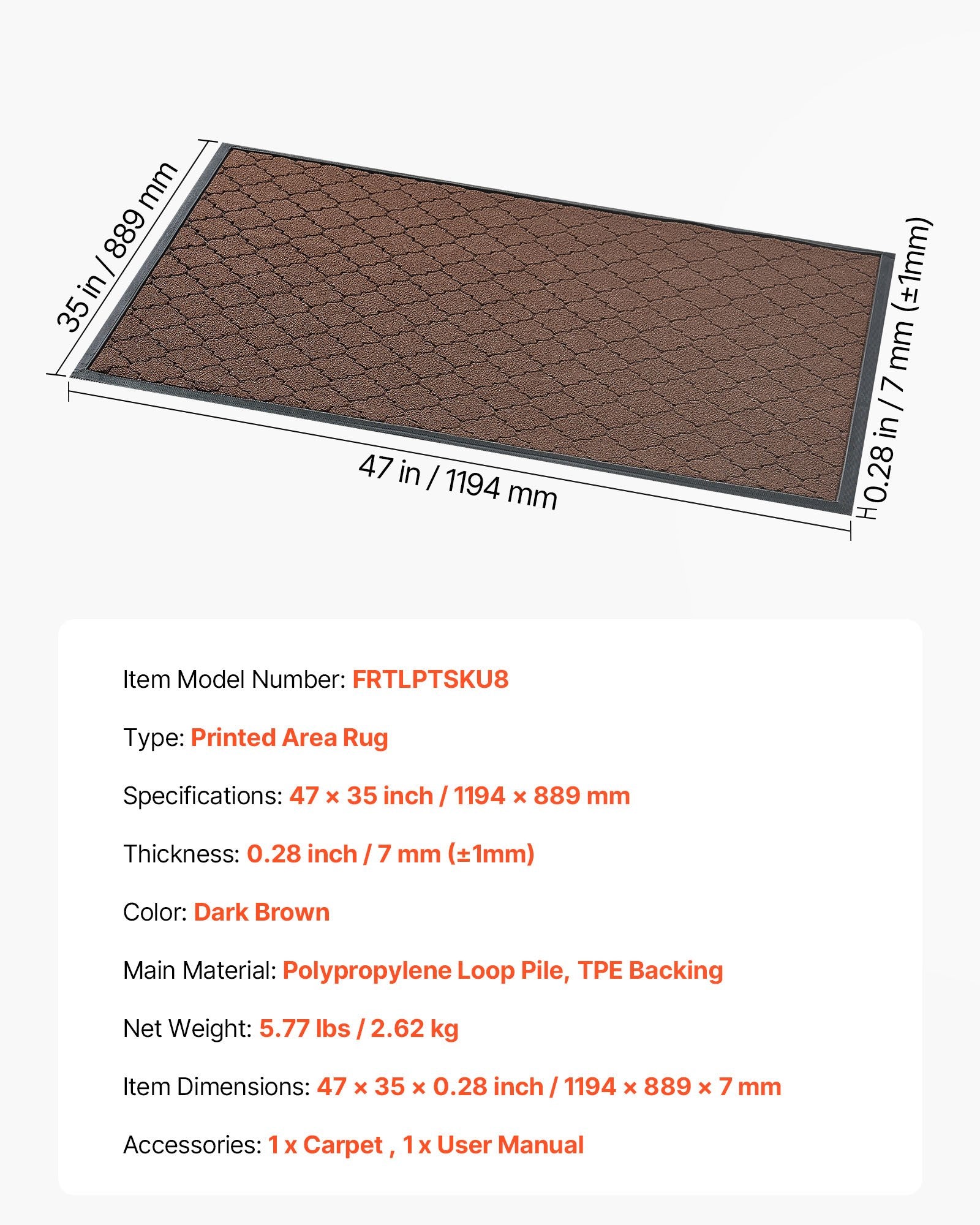 Front Door Mat, 1194 x 889 mm Commercial Floor Mat for Indoor and Outdoor, Modern Stylish Carpet with TPE V952-YHWDT4735INCQJY78001V0