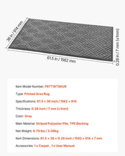 Front Door Mat, 1562 x 914 mm Commercial Floor Mat for Indoor and Outdoor, Modern Stylish Carpet with TPE V952-YHWDT61536INBV1PA001V0