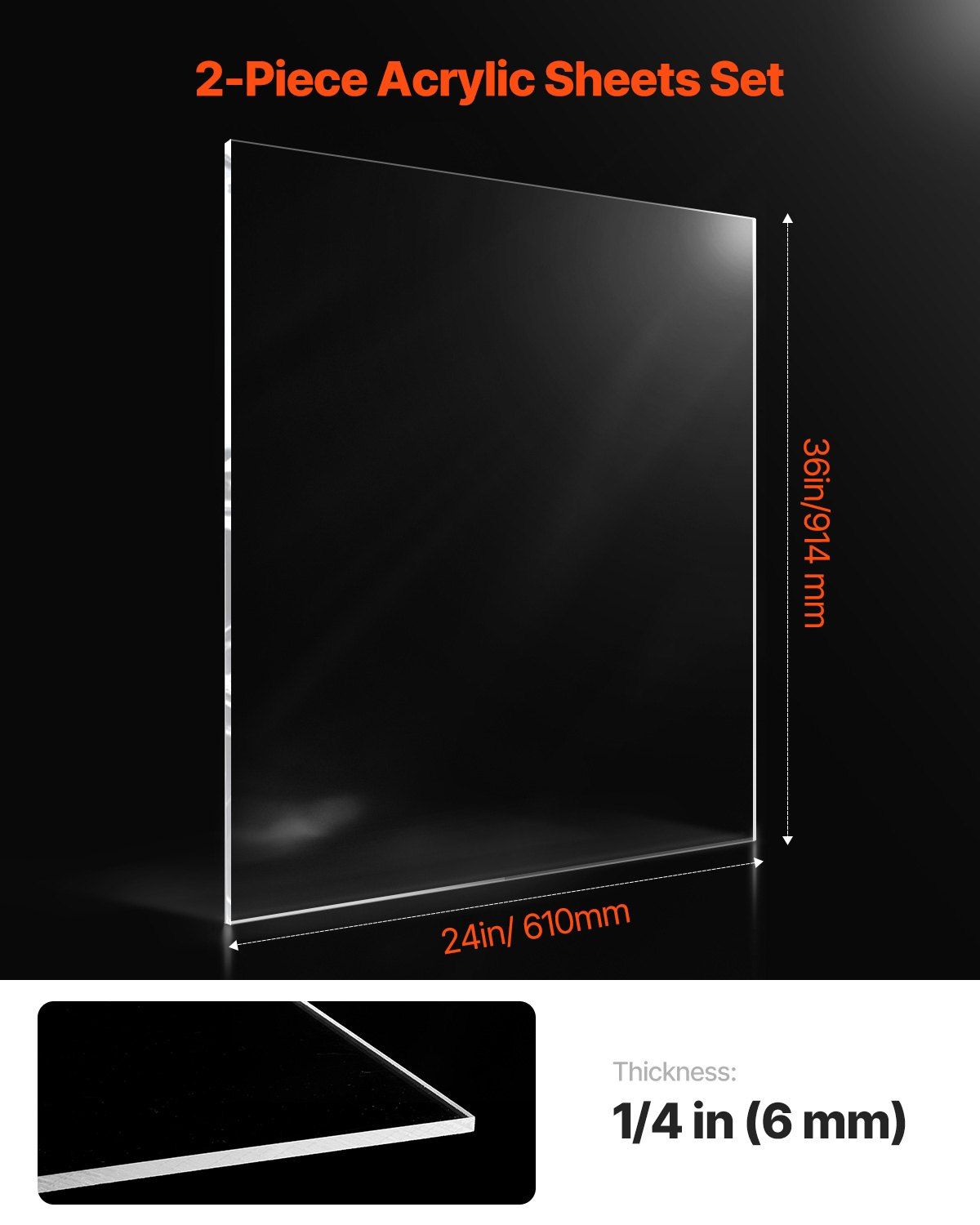 Plexiglass Acrylic Sheet, 2-Pack Plastic Sheets, 610 x 914 mm 6 mm Thick Clear Plastic Cast Transparent Glass V952-YJBL2436INCHGD23KV0