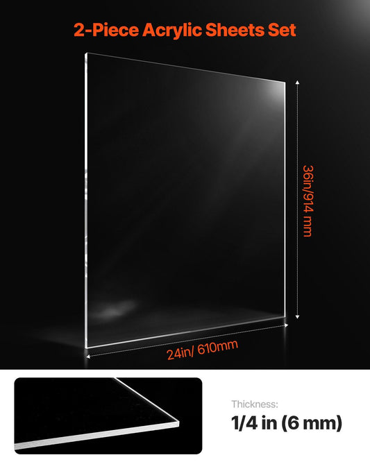 Plexiglass Acrylic Sheet, 2-Pack Plastic Sheets, 610 x 914 mm 6 mm Thick Clear Plastic Cast Transparent Glass V952-YJBL2436INCHGD23KV0